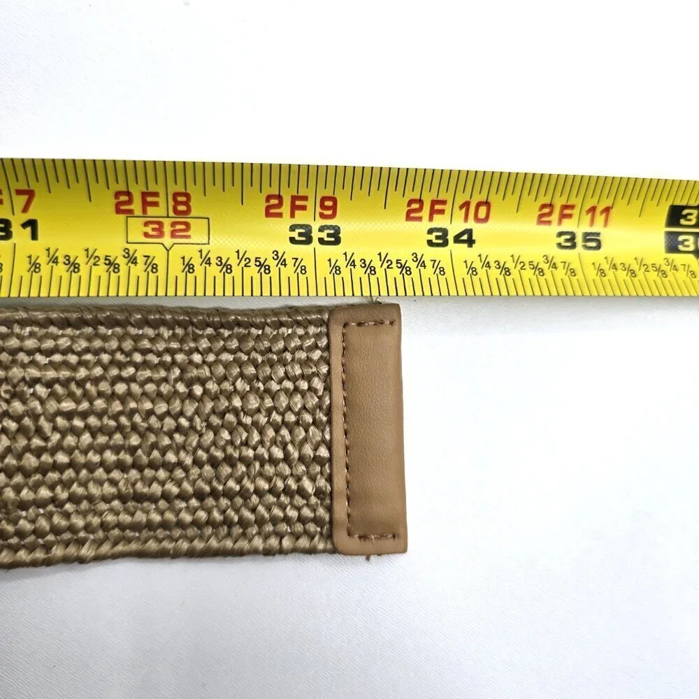 Women's Boho Beach Brown Beige Woven Elastic Straw Like Elastic Big Buckle Belt